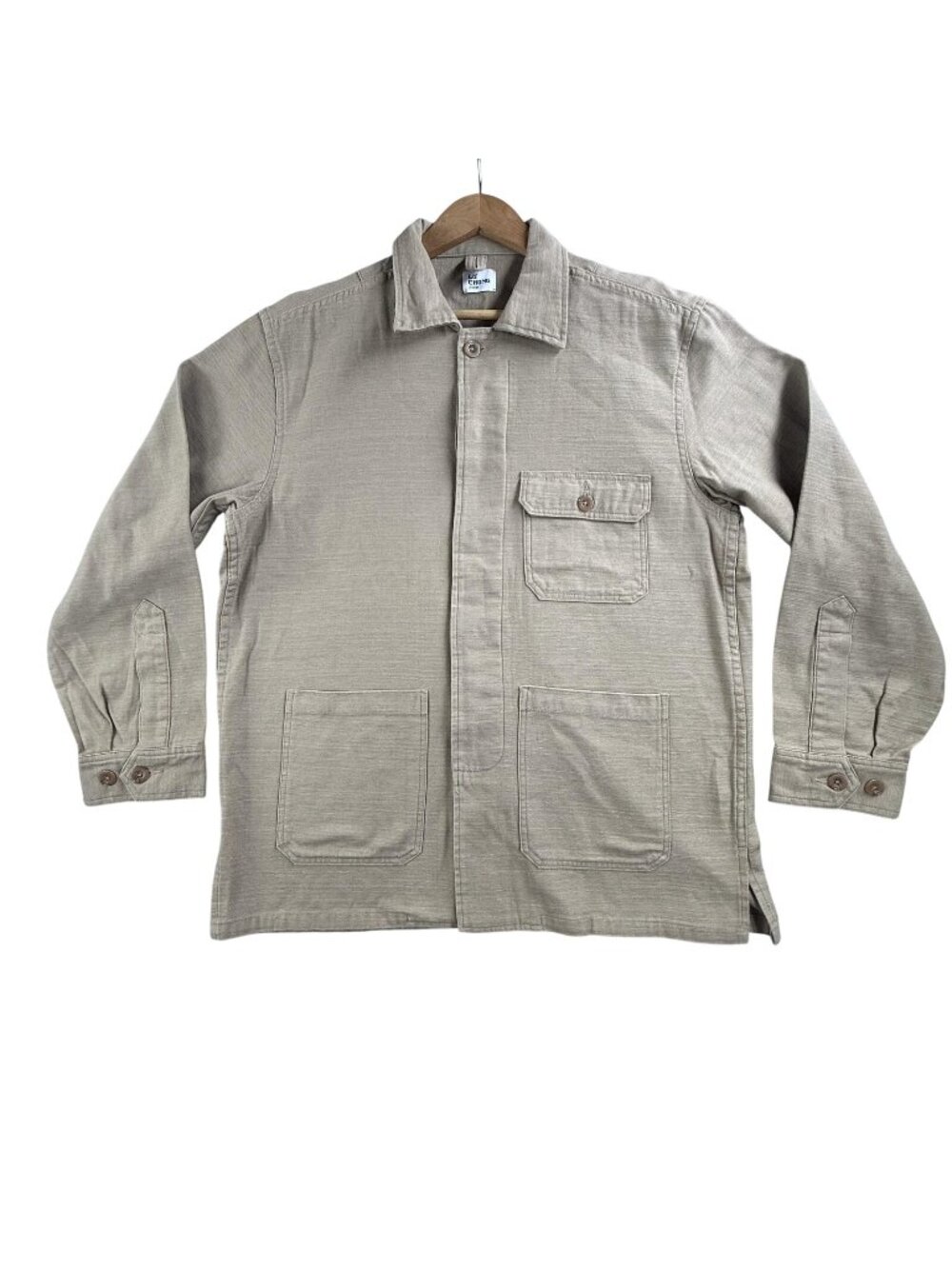 Lu Chung Jacket Mens XL Beige Cotton Canvas Chore Workwear Utility Button Front